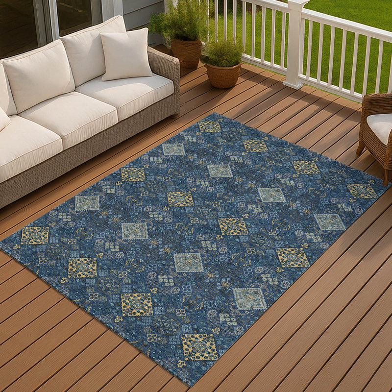 Machine Washable Indoor/Outdoor Chantille ACN2477 Global Rug, Navy, 10' x 14'