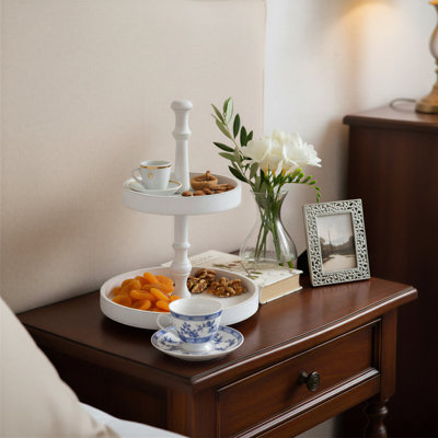 Round 2 Tier White Wooden Tray Stand