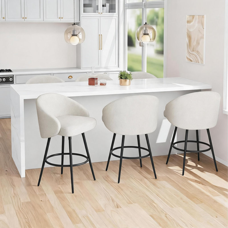 Ensemble de tabourets de bar 6, comptoir pivotant en lin de 25,4 po avec structure en métal, beige, Beige, 6