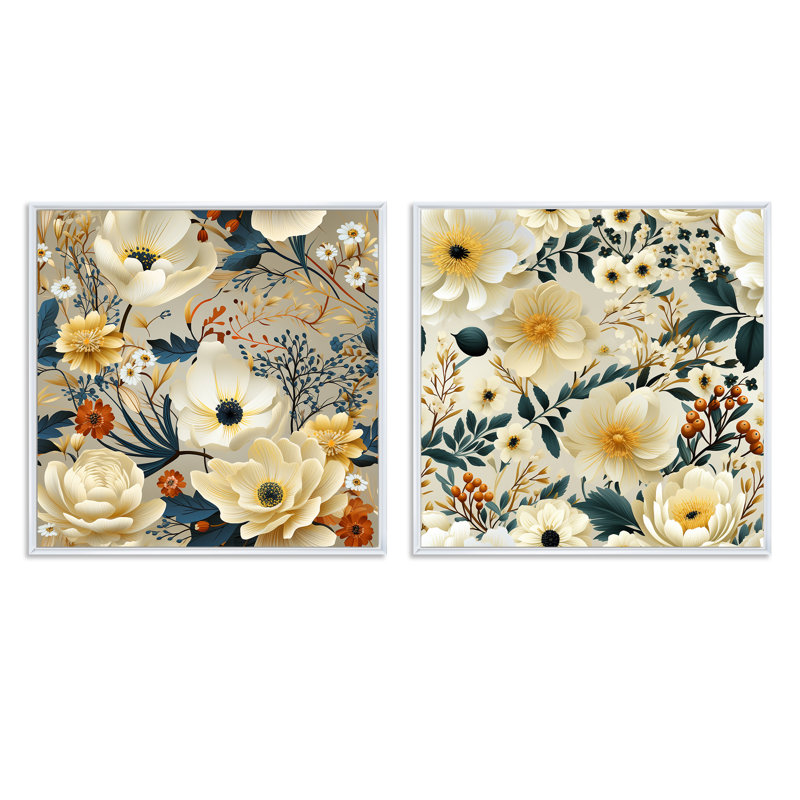 Donalsonville - Ensemble de 2 collages carrés floraux, H 16 po x l 33 po, Cadre flottant blanc