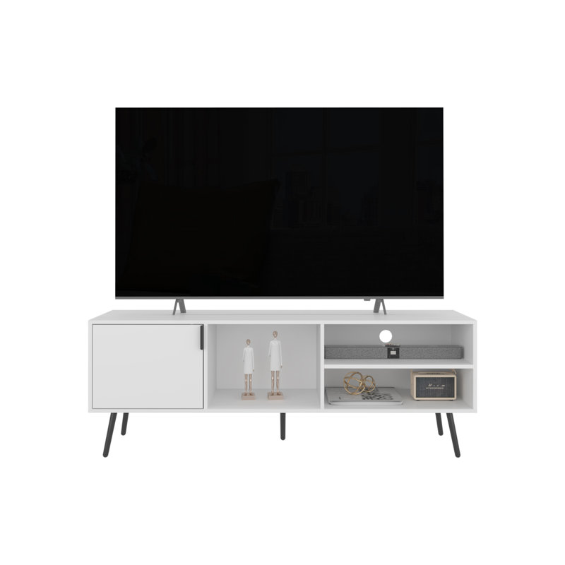 Meuble télé, 1 porte, 3 tablettes, blanc sur place, Blanc