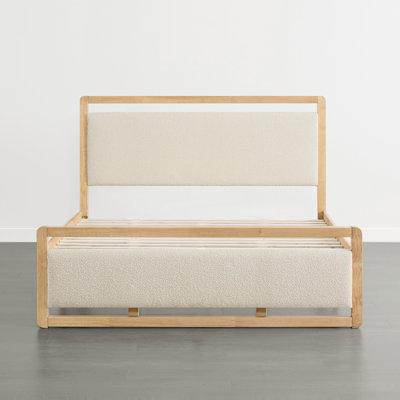 Modern Solid Wood Boucle Upholstered Bed Frame with USB