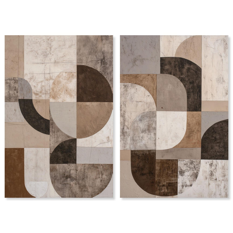 Ordered Earth Duo Canvas Print Abstract Boho Art Set by Art Remedy, Black Frame, 10 x 15, H 45 po x l 30 po