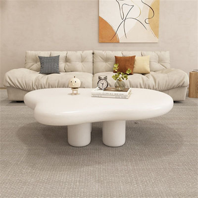 Cloud Shaped Coffee Table, Modern White End Table with 3-Leg Triangular Base, Compact Accent Table for Living Room