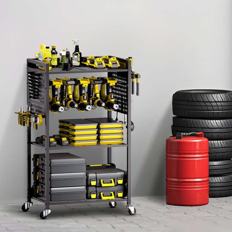 4-tier Tool Organizer Cart on Wheels 150 lbs Garage Cart for Workshop