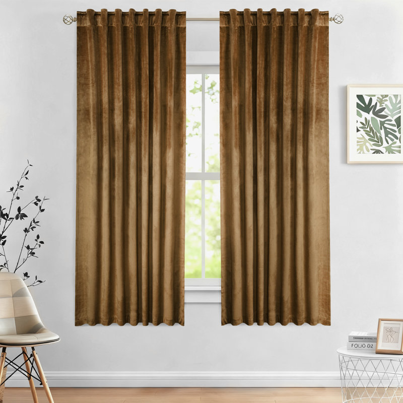 Soft Luxurious Velvet Back Tab Blackout Room Darkening Curtain Pair, Sage Green, 52" W x 108" L