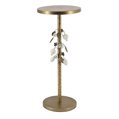 11.8" Round Iron Side Table with Floral Accents, 28.3" Tall Metal Pedestal Stand with Cement Base, Decorative Plant Stand for Indoor & Outdoor Use