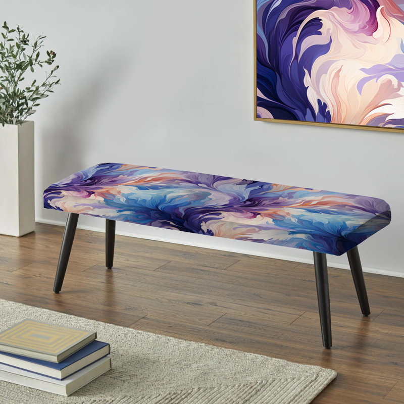 Ikat mirage mauve et bleu - banc abstrait rembourré noir