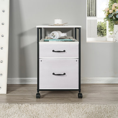 Armoire de rangement en tissu avec 2 tiroirs et tablette, classeur à roulettes