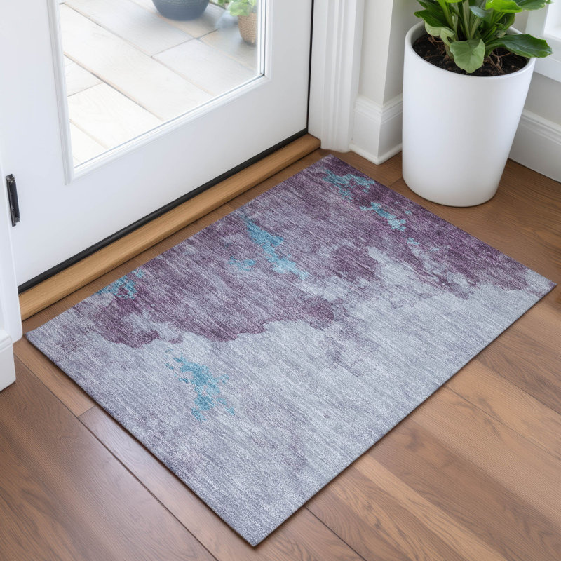 Machine Washable Indoor/Outdoor Xhevrie Lavender Rug, Rectangle 1'8" x 2'6"