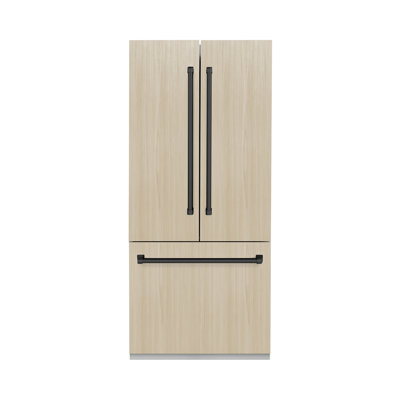ZLINE Autograph Edition 36 in. 19.6 cu. ft. Panel Ready French Door Built-In Bottom Freezer Refrigerator with Water Dispenser and Ice Maker with Graphite Gray Interior and Accents