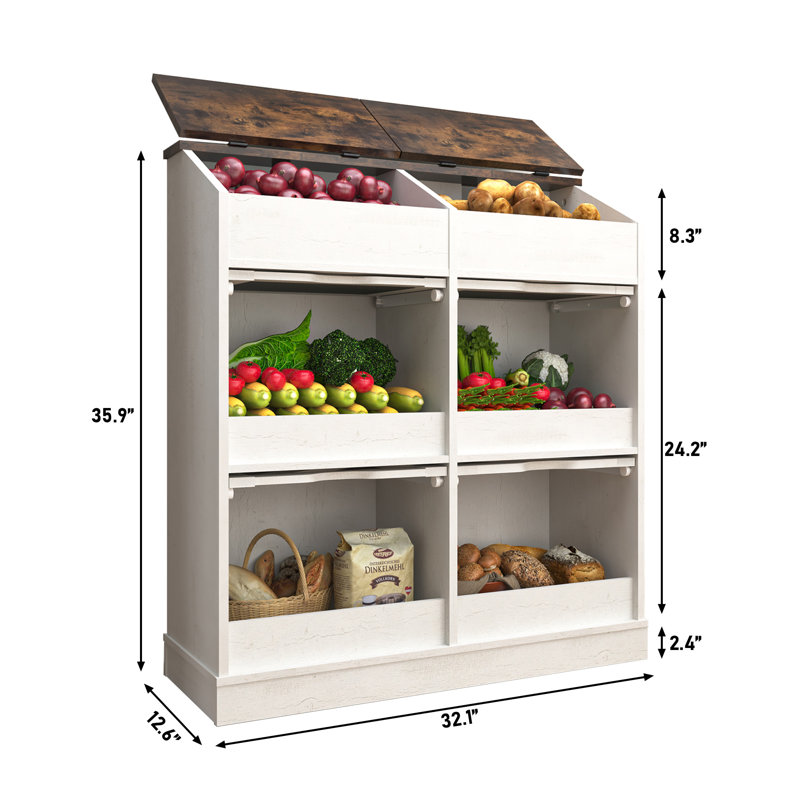 Potato Storage Bin, Vegetable Fruit Rack, Food Storage Cabinets, Snack Cabinet, White/Brown