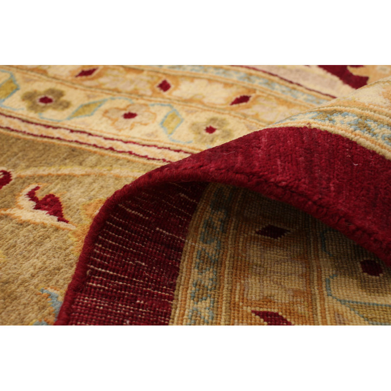 Tapis décoratif beige noué à la main New Age en laine de conception unique 12 pi x 15 pi