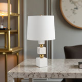 Zorela Modern White Marble & Gold Metal Table Lamp with Fabric Shade - 24" for Bedroom, Living Room, Office