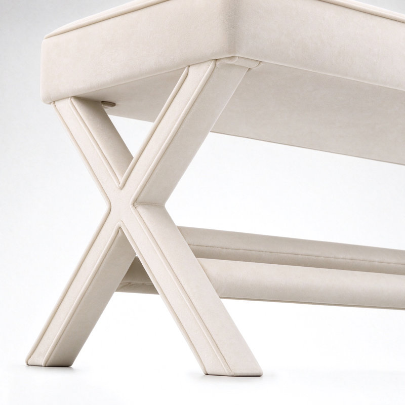 Velvet Upholstered Bench, Beige