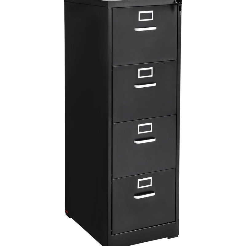 Classeur à 4 tiroirs noir avec serrure, grande capacité pour le bureau, tringle à documents amovible de format A4 / lettre, classeur vertical en métal à extension complète, verrou inclus, réglable