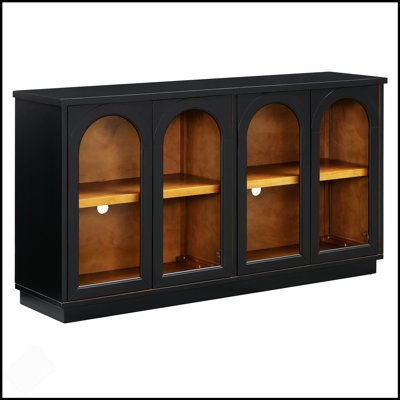 4-Door Large Storage Buffet Cabinet With Glass Doors And Adjustable Shelves For Versatile Home Use