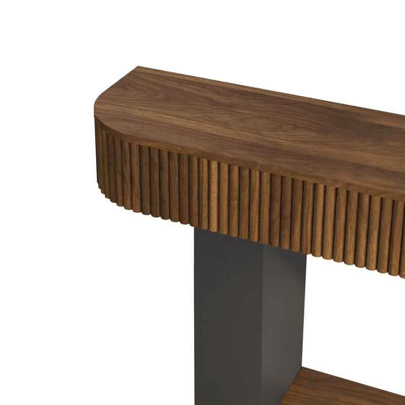 Console en bois massif cannelé 62,9 "Mid-Century, Black/Brown