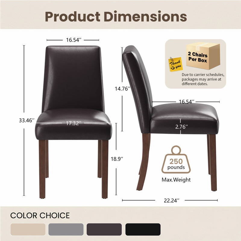 17.3'' Wide Modern Upholstered Fabric High Back Parsons Side Dining Chair with Solid Wood Legs, Dark Brown 