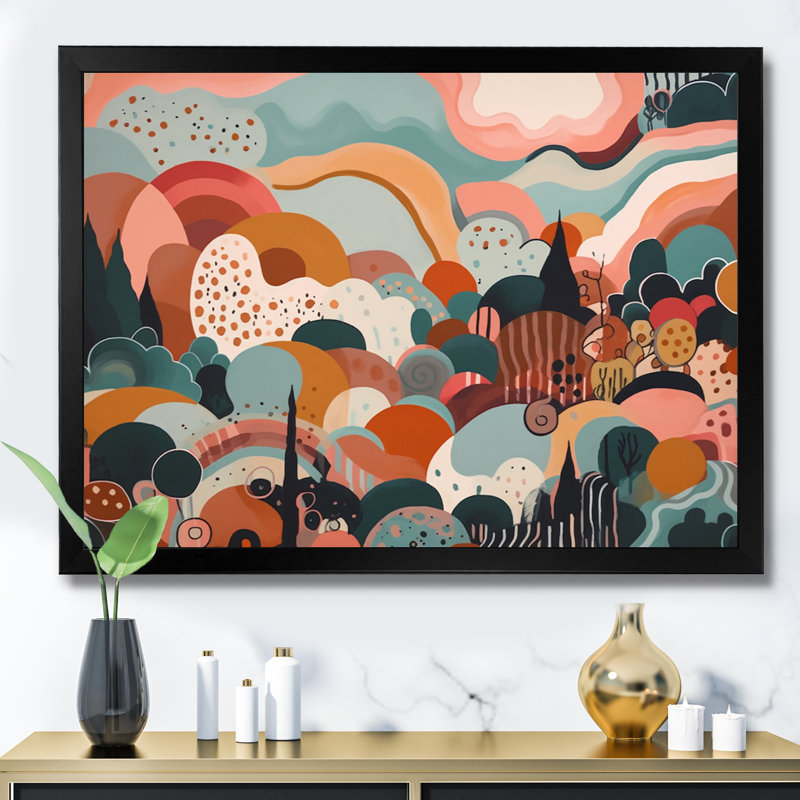 «Pink Green Minimalims Explosion I» sur toile, Cadre photo noir, H 12 po x l 20 po x P 1 po