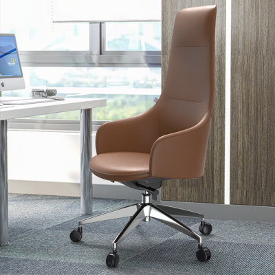  Chaise haute de bureau haute en similicuir, chaise de bureau ergonomique à haut dossier avec inclinaison synchronisée, chaise d'ordinateur pivotante à 360 degrés en fer robuste pour mobilier de bureau personnel