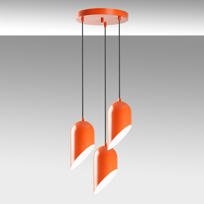 Lustre élégant en métal, hauteur réglable de 29,5 à 47,6 pouces, finition orange | 3 x culot E27 de 40 W maximum (ampoules non incluses) | 15,7 pouces de diamètre, fabrication durable, parfaite pour la salle à manger et les espaces de vie