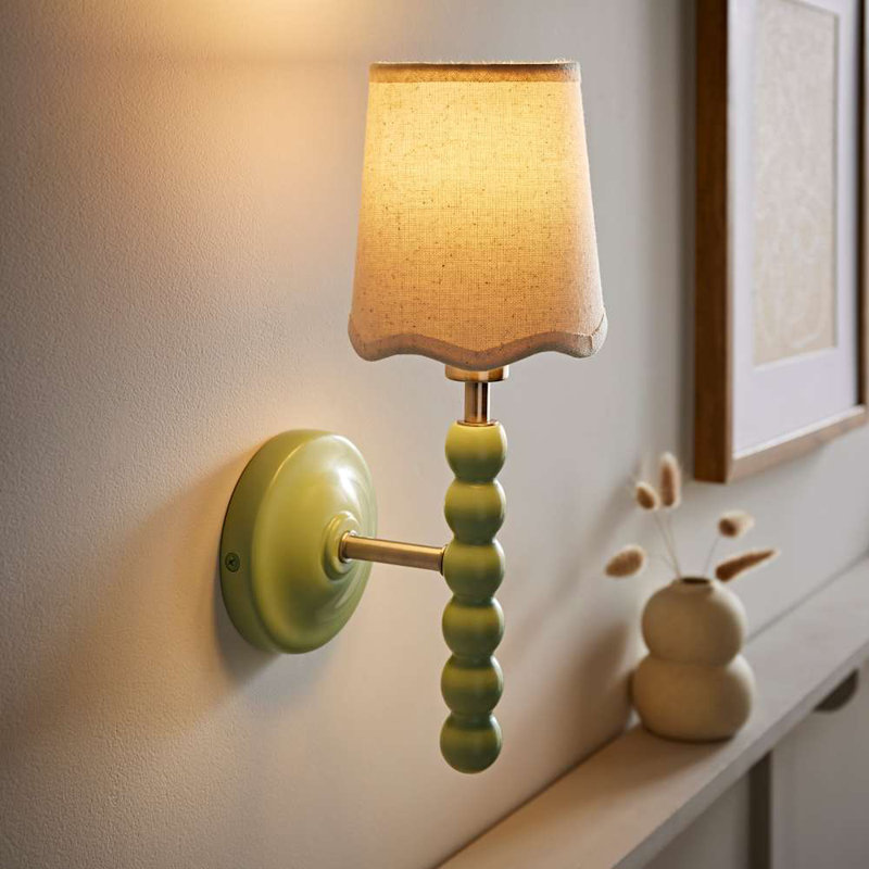 Alderic Manufactured Wood Armed Sconce, Green, No, Cream