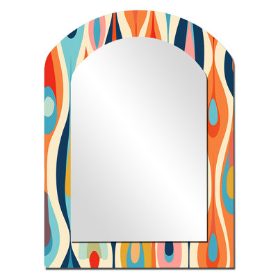 Retro Abstract Drops XI - Geometric Arch Wall Mirror, Modern Asymmetrical Decorative Mirror, Printed Metal Art