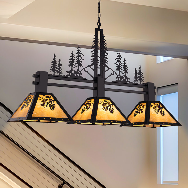 3-light Rustic Tiffany Billiard Pool Table Light  Farmhouse Chandelier