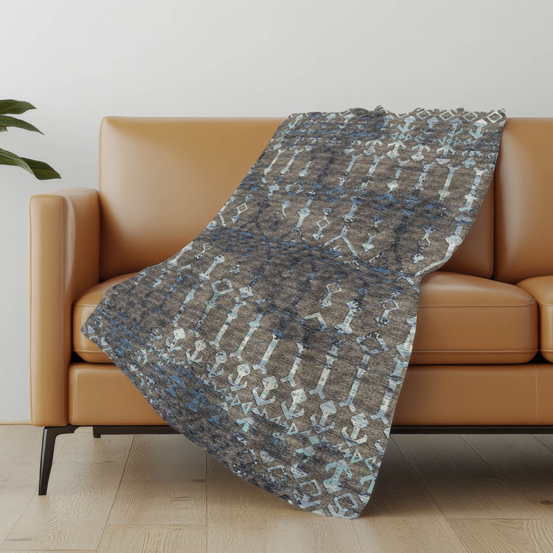 Addison Machine Washable Sherpa Boho Throw Blanket, Mink Geometric