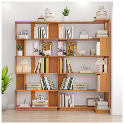 Ensemble de bibliothèque d'angle 90 cm et bibliothèque de 80 cm avec 2 tablettes modulaires en chêne foncé avec combinaison libre et extensible pour le bureau à domicile