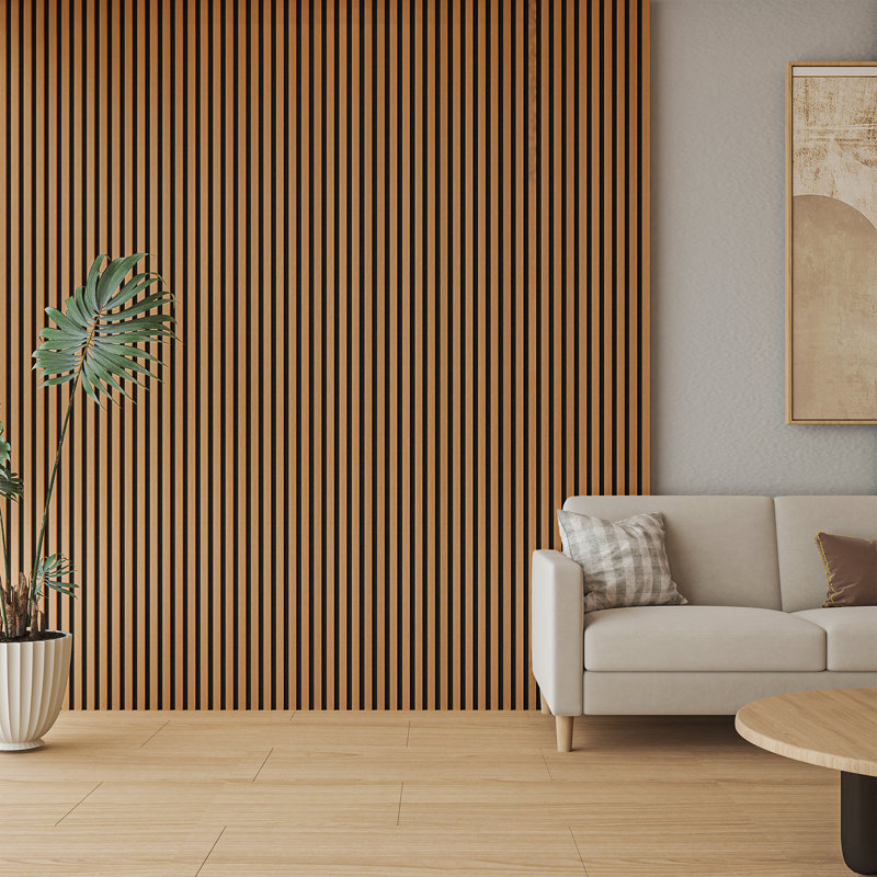 4 panneaux muraux en bois acoustique L 94,5 po x l 7,9 po, panneaux de lattes décoratives insonorisées 3D pour le mur et le plafond (20,73 pieds carrés / caisson)