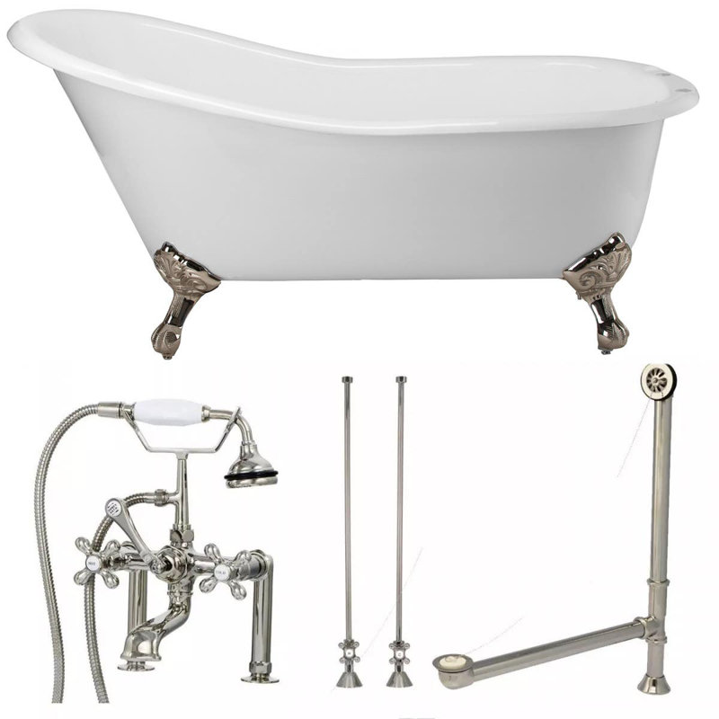 Baignoire de trempage autoportante en fonte 72 po x 30 po avec robinet, Chrome, Chrome