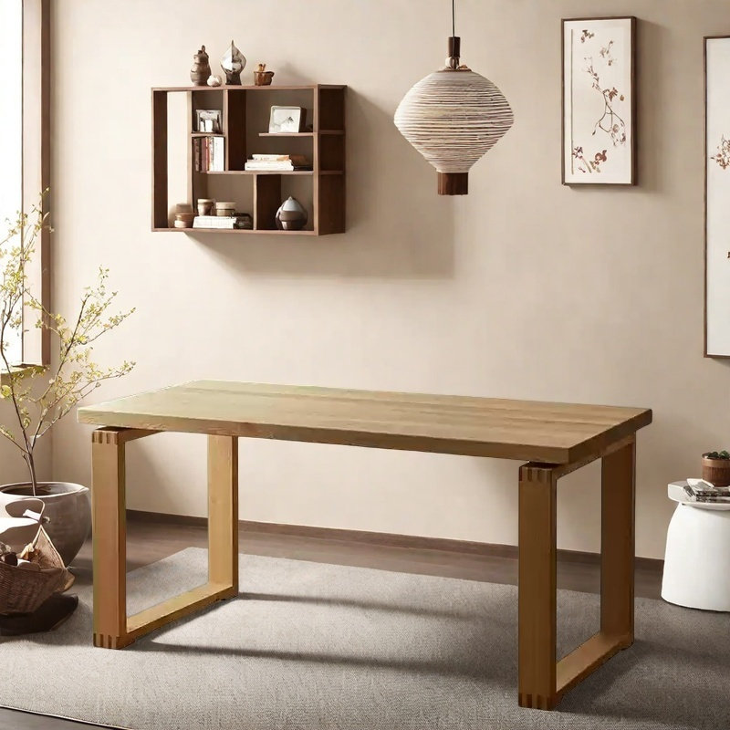 Table de salle à manger en bois de frêne massif avec pieds flexibles., H 29,92 po x L 86,61 po x l 35,43 po