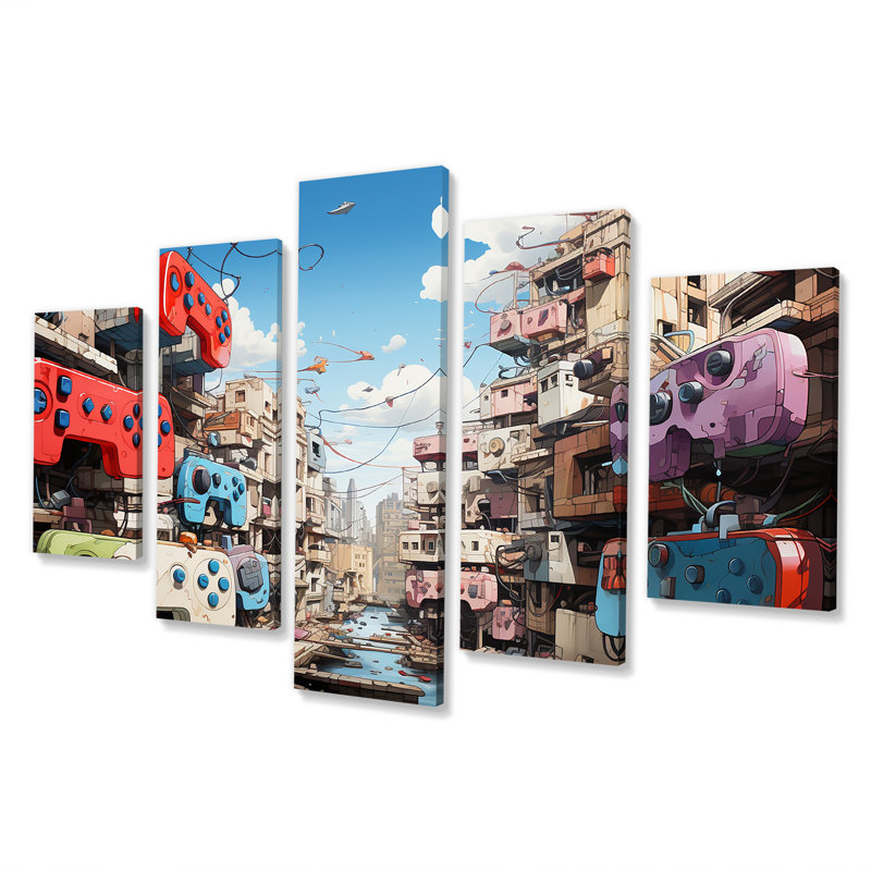  «Pop Gaming Controllers Dreamscape - Art vidéo mural multi-panneaux