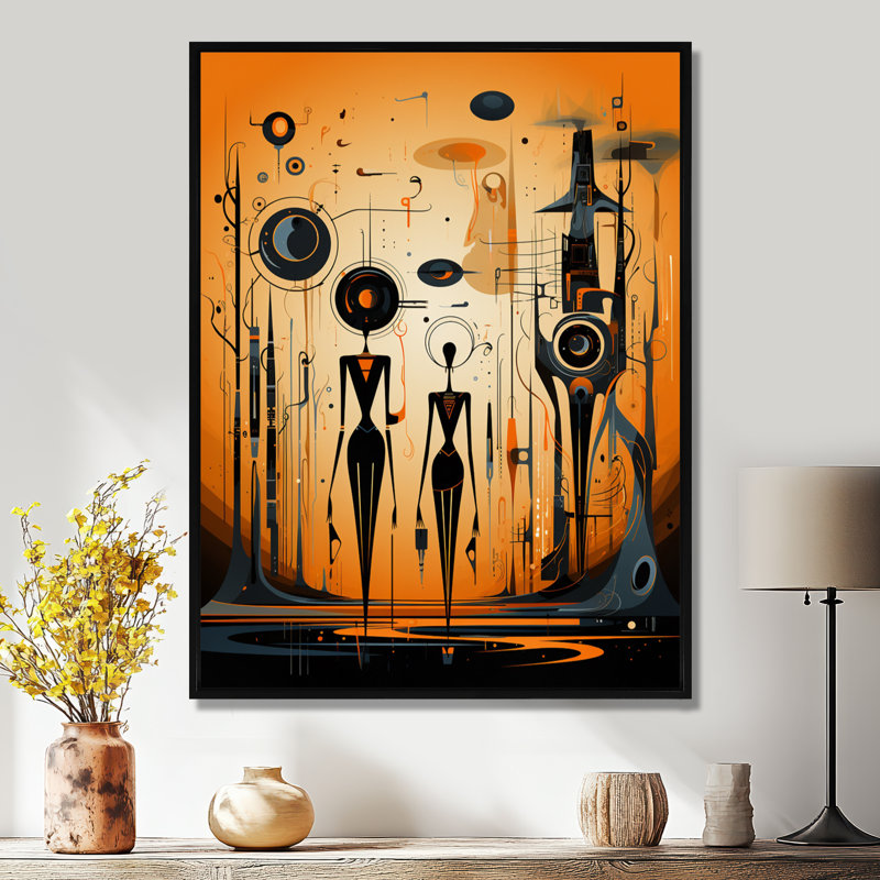 Reproduction d'art mural africain contemporain, Toile avec cadre flottant noir, H 20 po x l 12 po x P 1 po