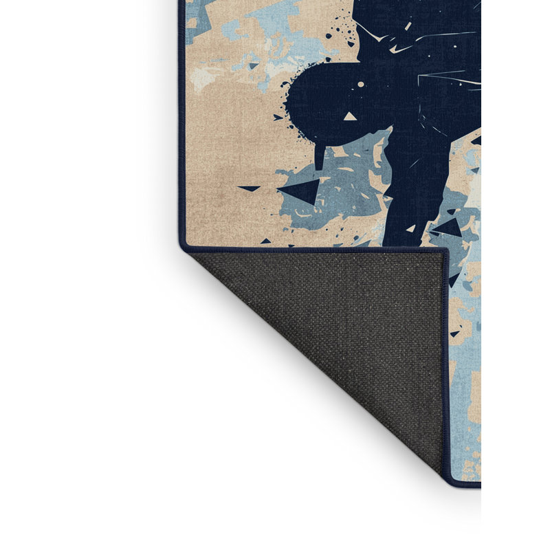 Soft Plush Mondale Breakdancer Eclectic Abstract Area Rug in Beige – Navy Binding, 8x12