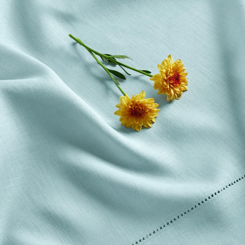 100% Pure Linen Hemstitch Tablecloth- Classic Hemstitch, Aqua Blue, 120" x 60"