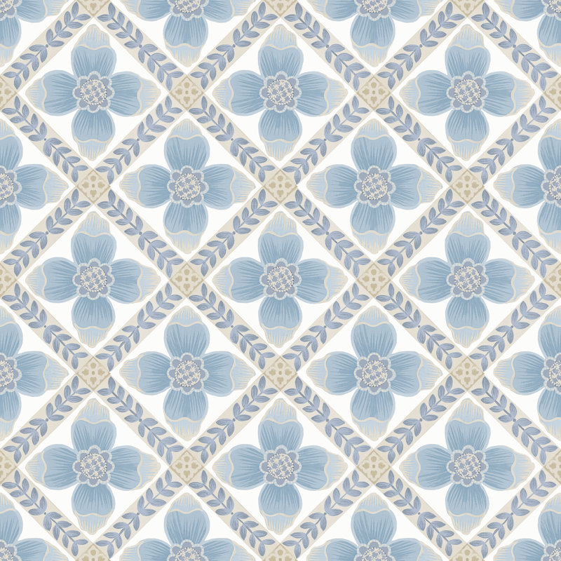 Papier peint adhésif floral matelassé Mimi, Bleu