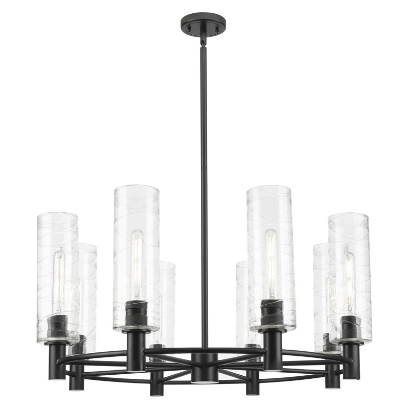 Downtown Urban - Crown Point - Lustre suspendu 8 lumières 32 "avec abat-jour 12" - Finition noir mat - Abat-jour