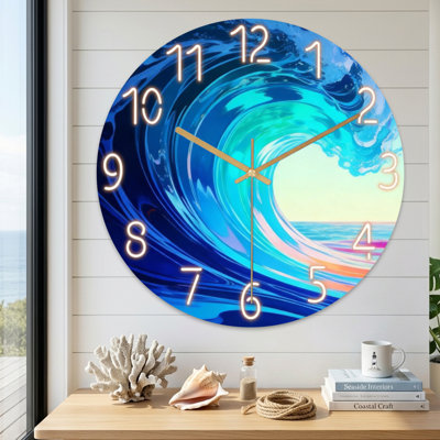 Landscape & Nature Ocean Wave Blue Sky Beach Sunset Pattern Ultra Clear Glass Wall Clock