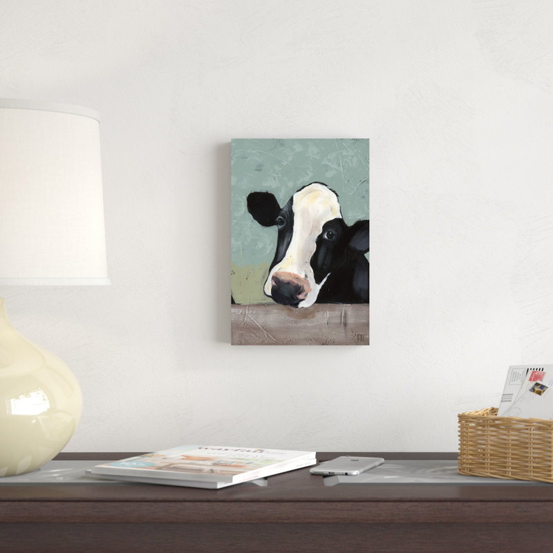 «Holstein Cow III», peinture sur toile, H 12 po x l 8 po, Cadre noir