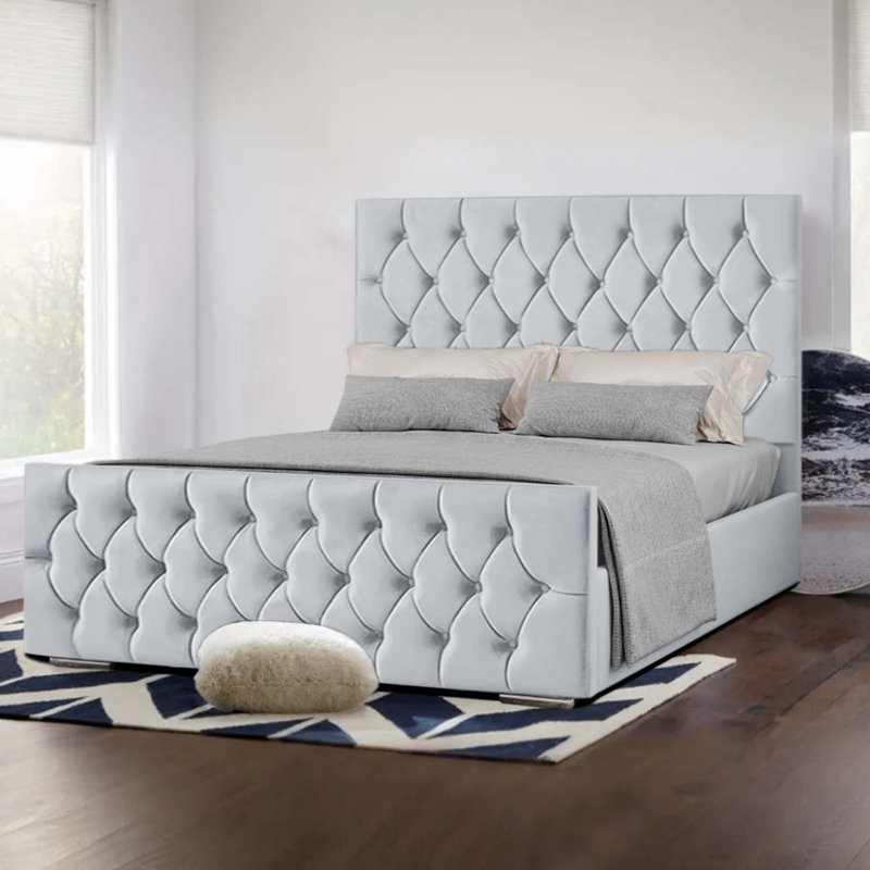 Upholstered Velvet Bed, Super King (6'), Ice Silver