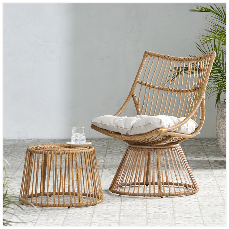 Charming Faux Rattan Chair And Side Table Set For Relaxation And Style