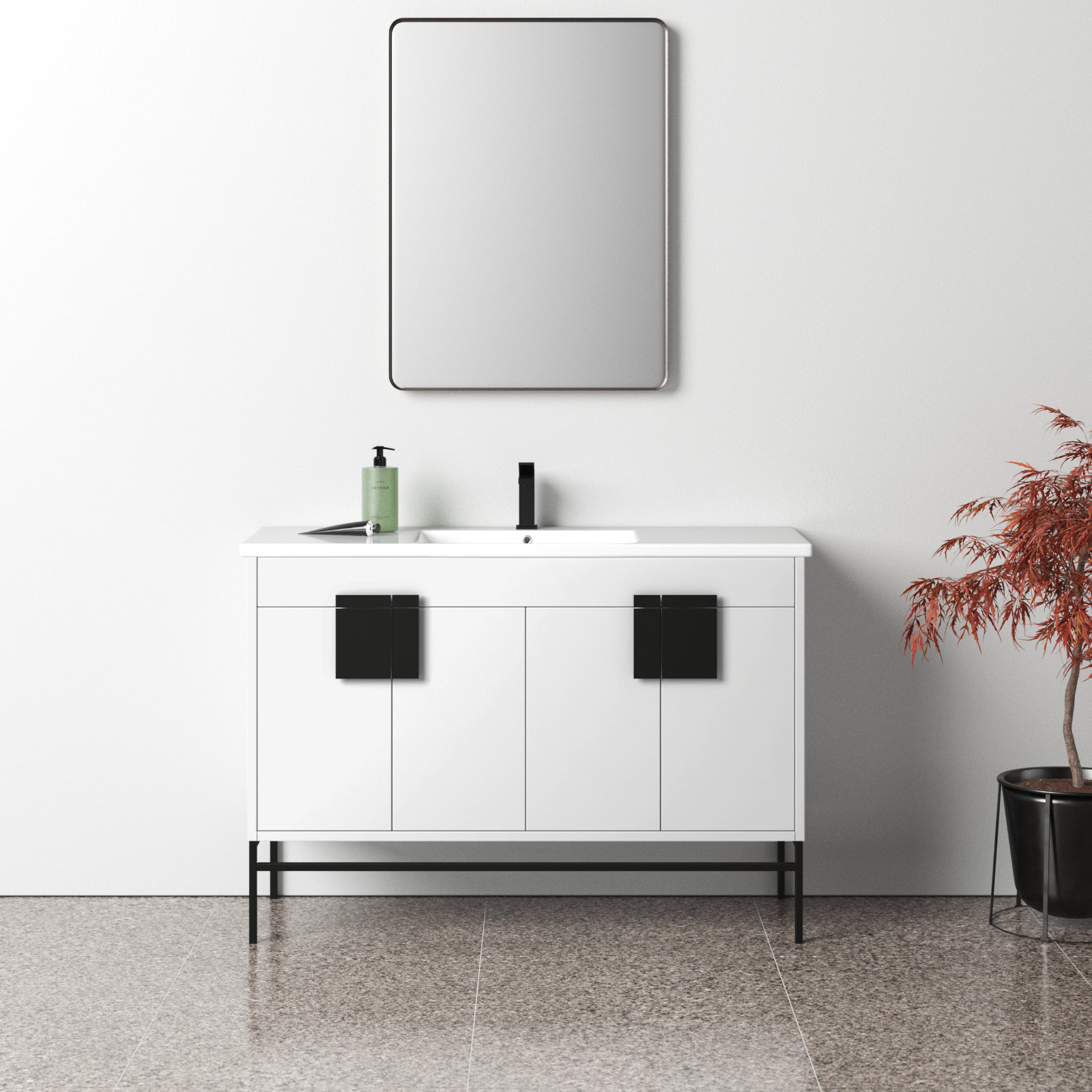 Maisie 48'' Single Bathroom Vanity, Black, White
