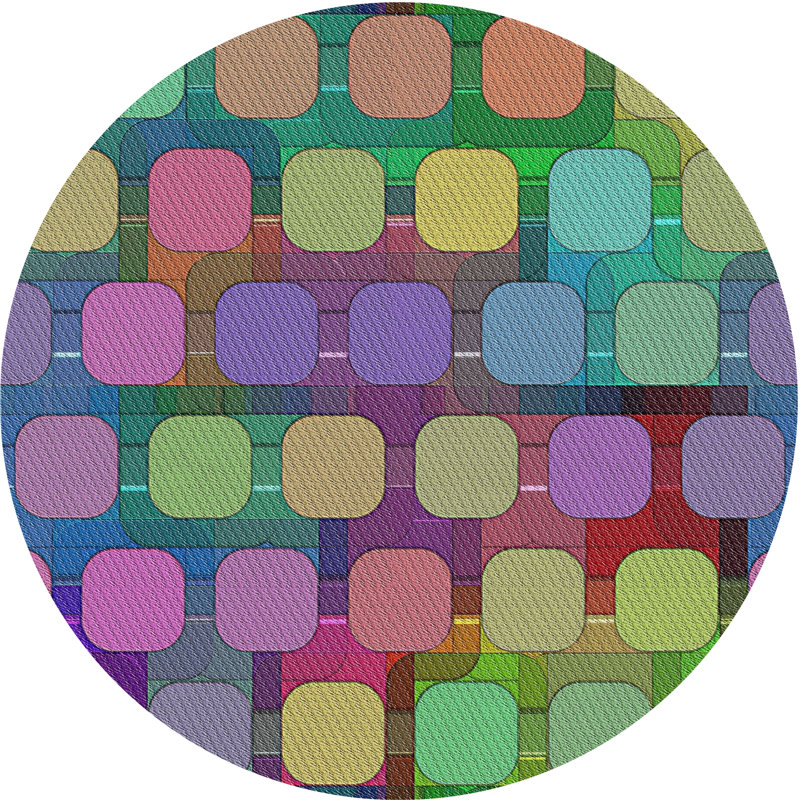 Tapis jaune/vert/rouge tissé à la machine, Rond 8 pi