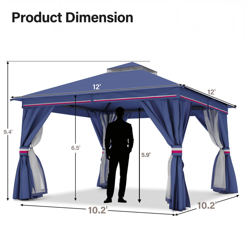 Yardgrace 10'X10' Soft-top Double-Roofed Steel Patio Gazebo, Blue