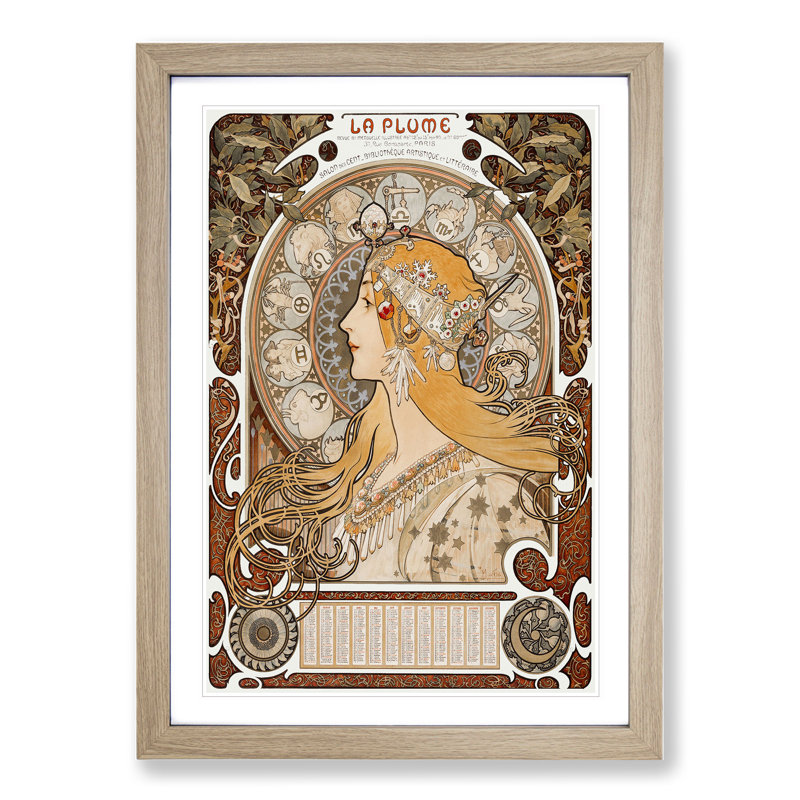 The Zodiac Vol.2 by Alphonse Mucha - Picture Frame Painting, 36cm H x 27cm W x 2cm D, Oak