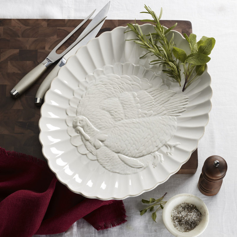  French Perle Carved Turkey Platter