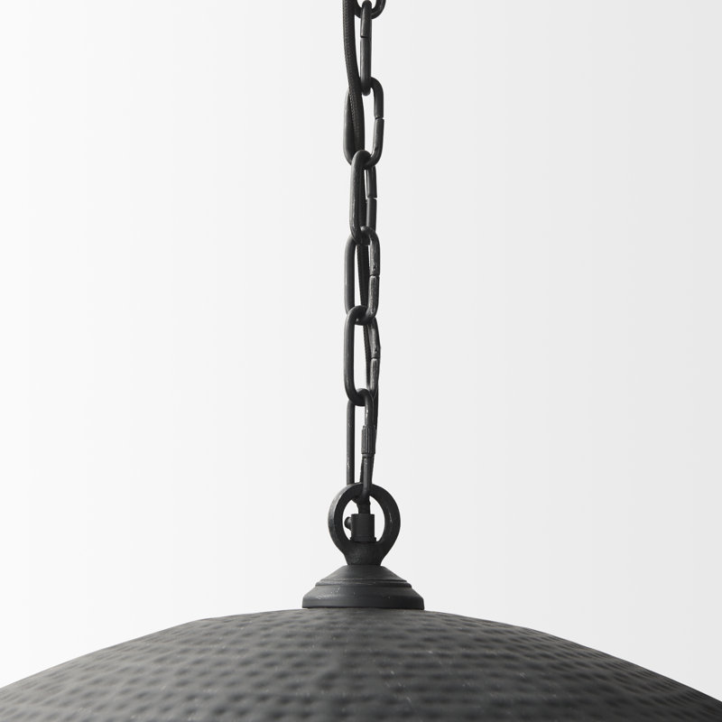 Cartie Hammered Metal Dome Pendant Light, 23" H x 36" W x 36" D, Black, Matte Black